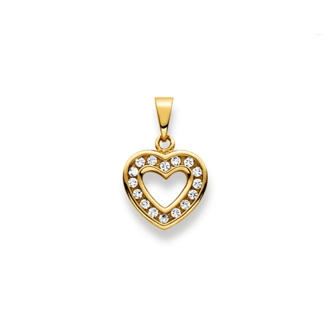 Herzanhänger 18 Karat Gelbgold 750 mit 16 Zirkonia - 13x12 mm