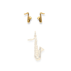 Saxophon Ohrstecker in 750/18 Karat Gelbgold für Damen