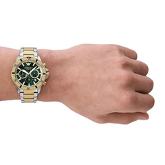 Emporio Armani Herrenuhr Chronograph – Edelstahl Bicolor Silber/Gold, 43 mm, grünes Sonnenschliff-Zifferblatt, 10 ATM, Taucher-Look - AR11586