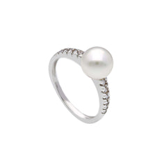 18 Karat Gold - 750 Süsswasserperlen mit Zirkonia Ring - 161253