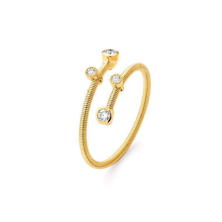 18 Karat Gelbgoldring mit gefassten Diamanten - R0180071GYN14