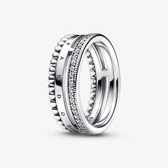 Pandora Pavé & Perlen Ring: Signature Logo - Sterling-Silber