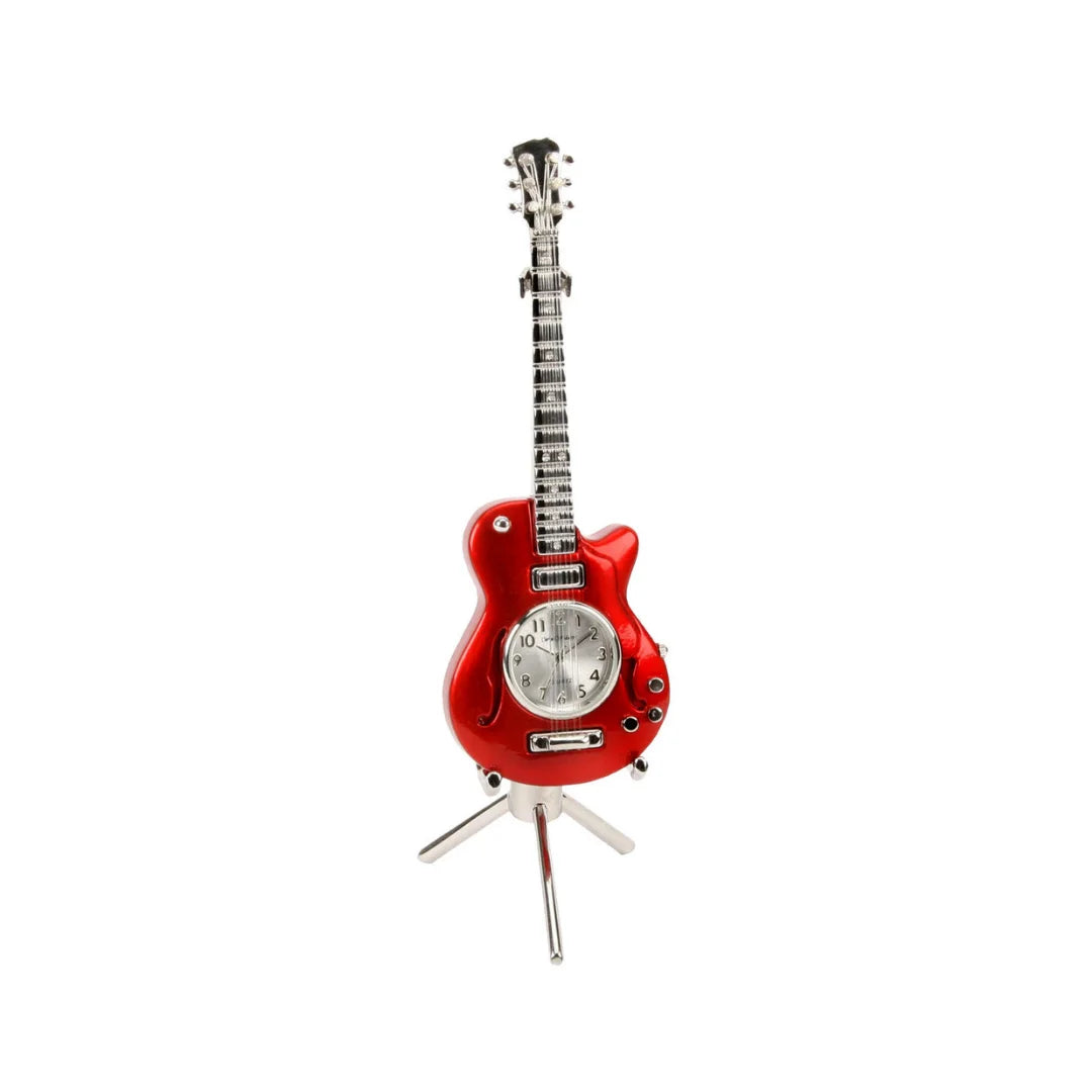 Miniaturuhr Gitarre in Rot: Metall, Quarz, 15 cm