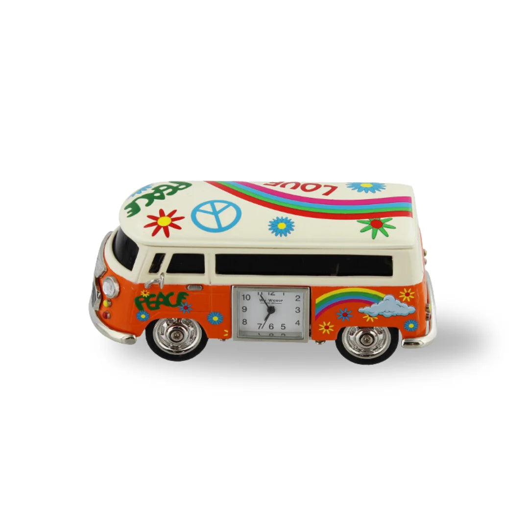 Miniaturuhr Camper aus Metall: Orange, Bemalt, Quarz, 4.5×10 cm
