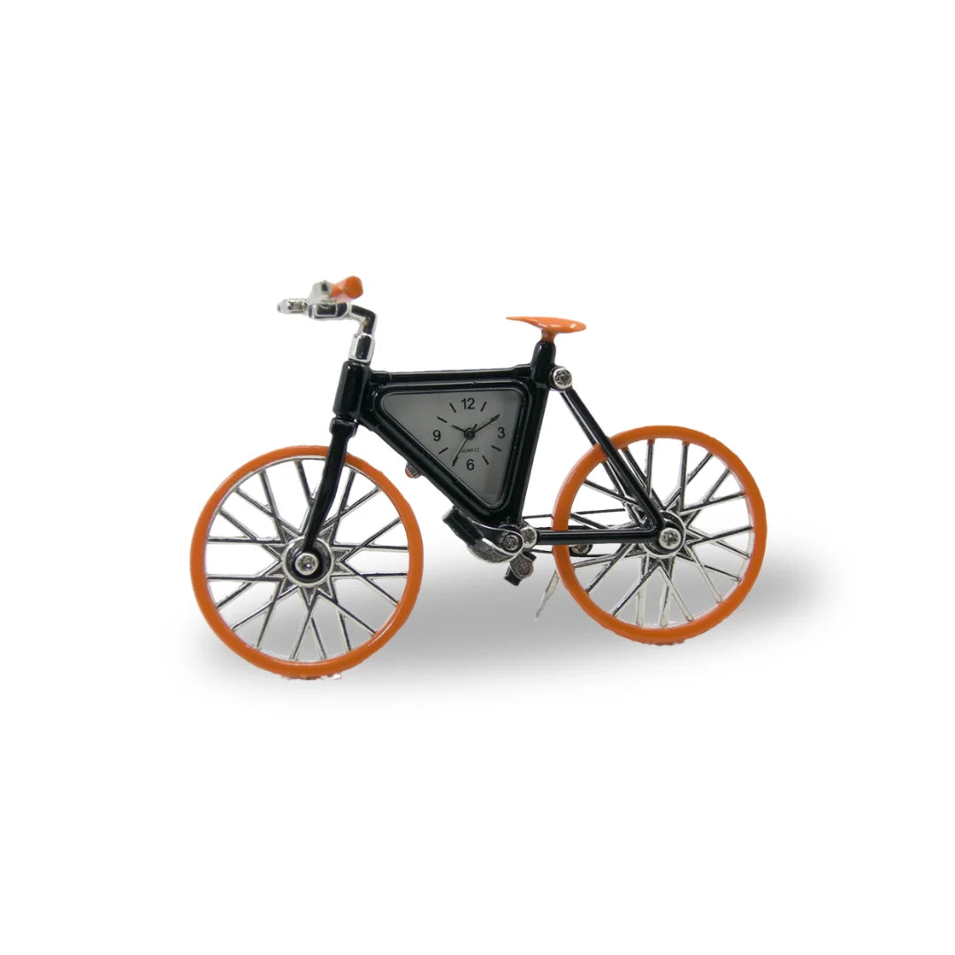 Miniaturuhr Fahrrad in Orange: Quarz, 6.5×9.5 cm