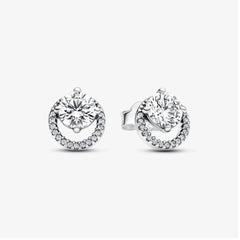 Pandora Ohrringe für Damen: Runder Strahlenkranz, Sterling-Silber