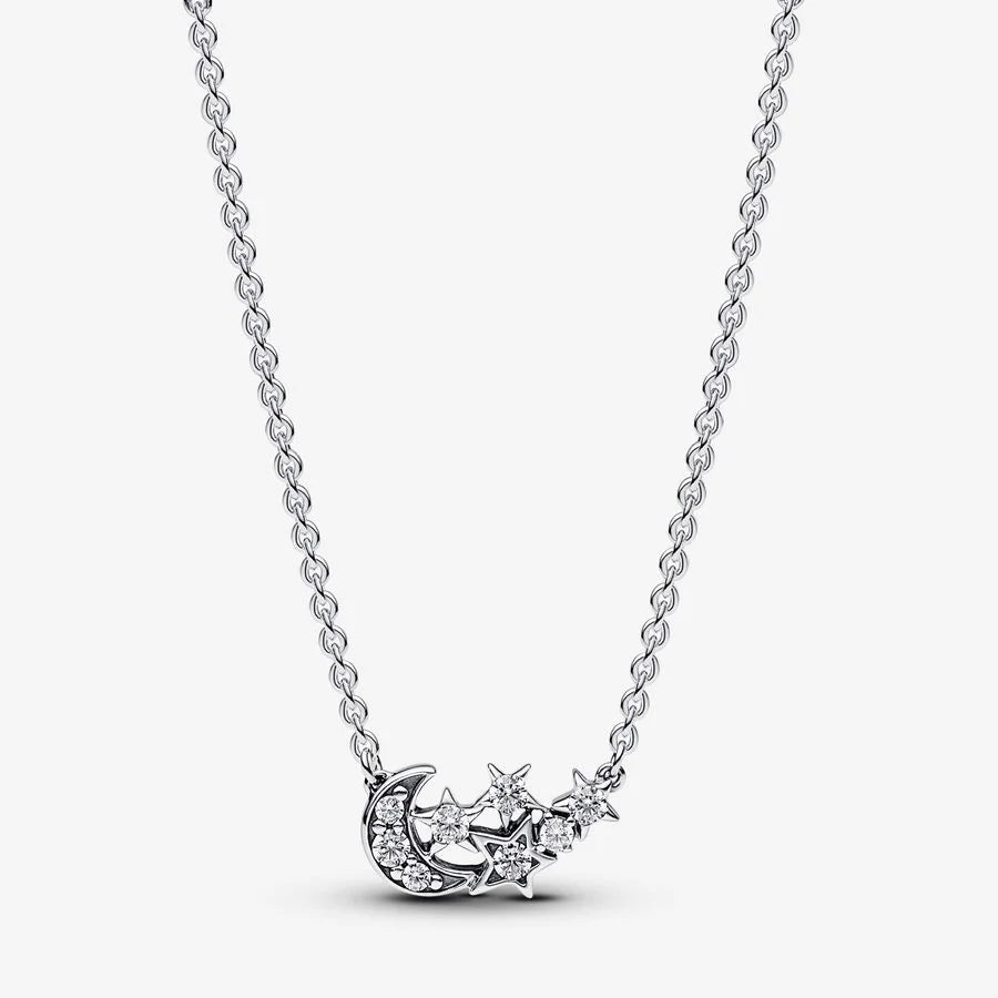 Pandora Collier-Halskette: Mond & Stern, Zirkoina, Sterling-Silber