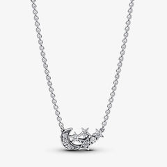Pandora Collier-Halskette: Mond & Stern, Zirkoina, Sterling-Silber