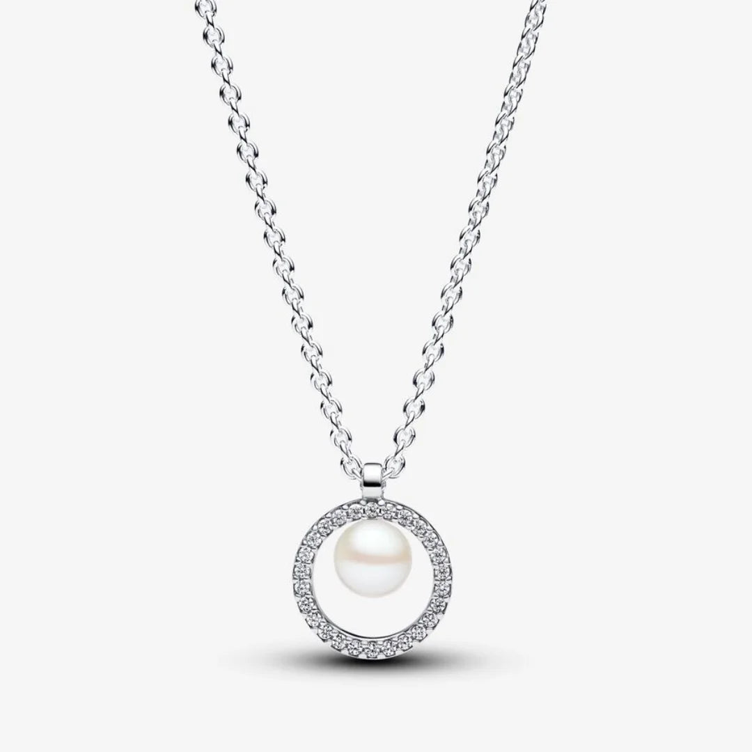 Pandora Collier-Halskette: Süsswasserzuchtperle & Pavé, Sterling-Silber