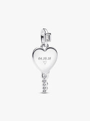 Gravierbarer Herz Schlüssel Anhänger aus Sterling-Silber – Charm mit Cubic Zirkonia