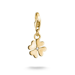 Thomas Sabo Charm Anhänger Kleeblatt mit weissem Zirkonia 18K Vergoldet – 2248-M01-14