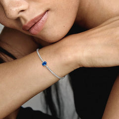 Pandora Pavé Tennisarmband - Sterling-Silber, Ovales Blau Kristall
