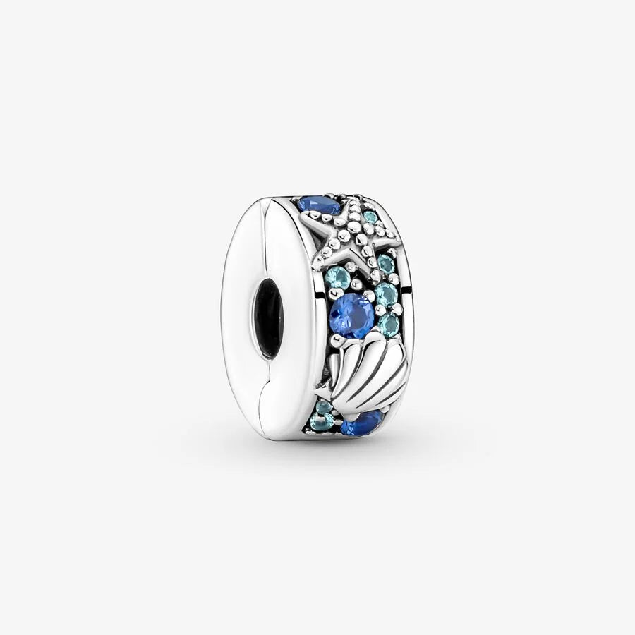 Pandora Clip-Charm: Seestern & Muschel - Blau, Silikon