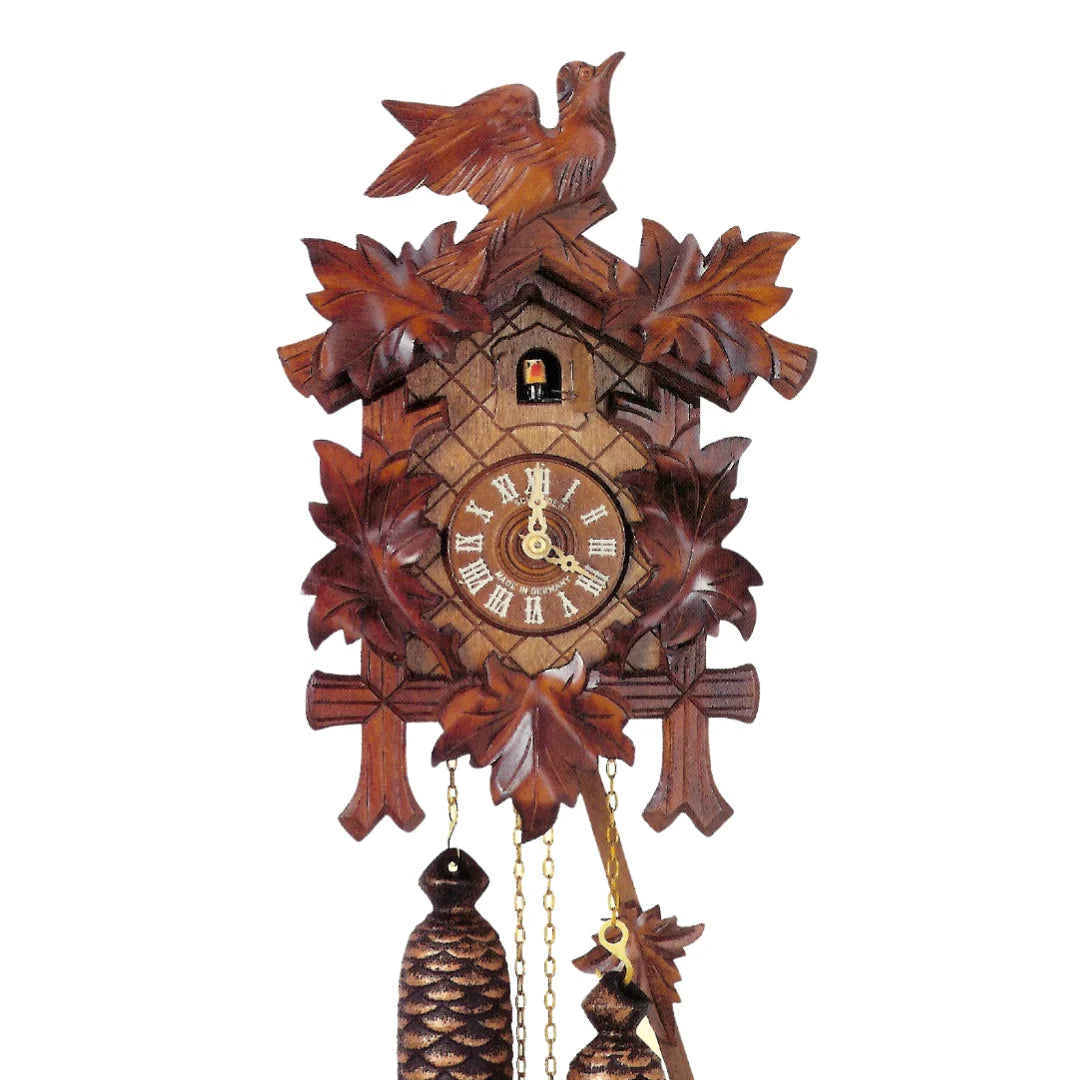Mechanische Kuckucksuhr mit zarten Vogel- und Blatt-Designs