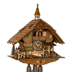 Mechanische Kuckucksuhr Drehendes Mühlrad, Mann und Sägewerk, 60cm