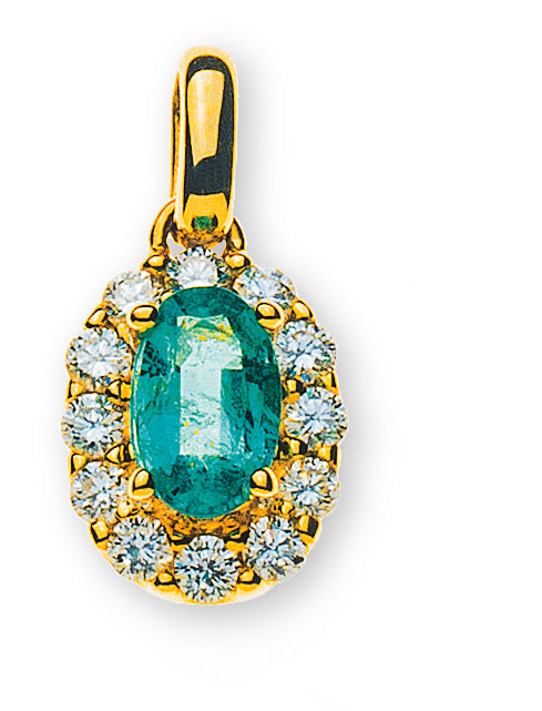 Anhänger Gelbgold 750 mit Smaragd 0.38ct. und Brillanten