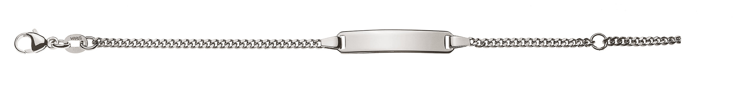 Armband Panzer geschliffen Weissgold 750 mit rechteckiger Gravurplatte lang