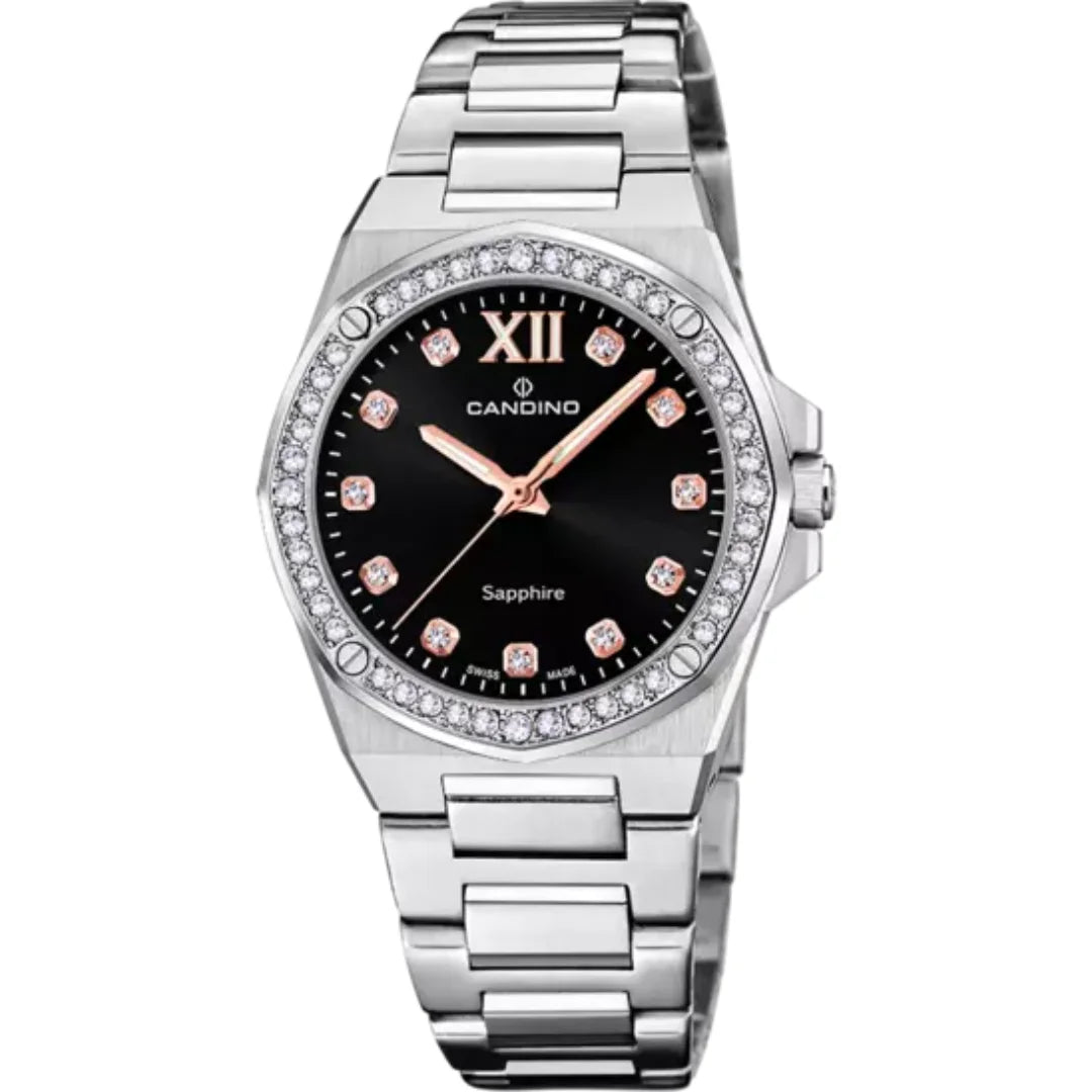 Candino Lady Elegance Damen Schweizeruhr mit Schwarzem Zifferblatt - C4751/6