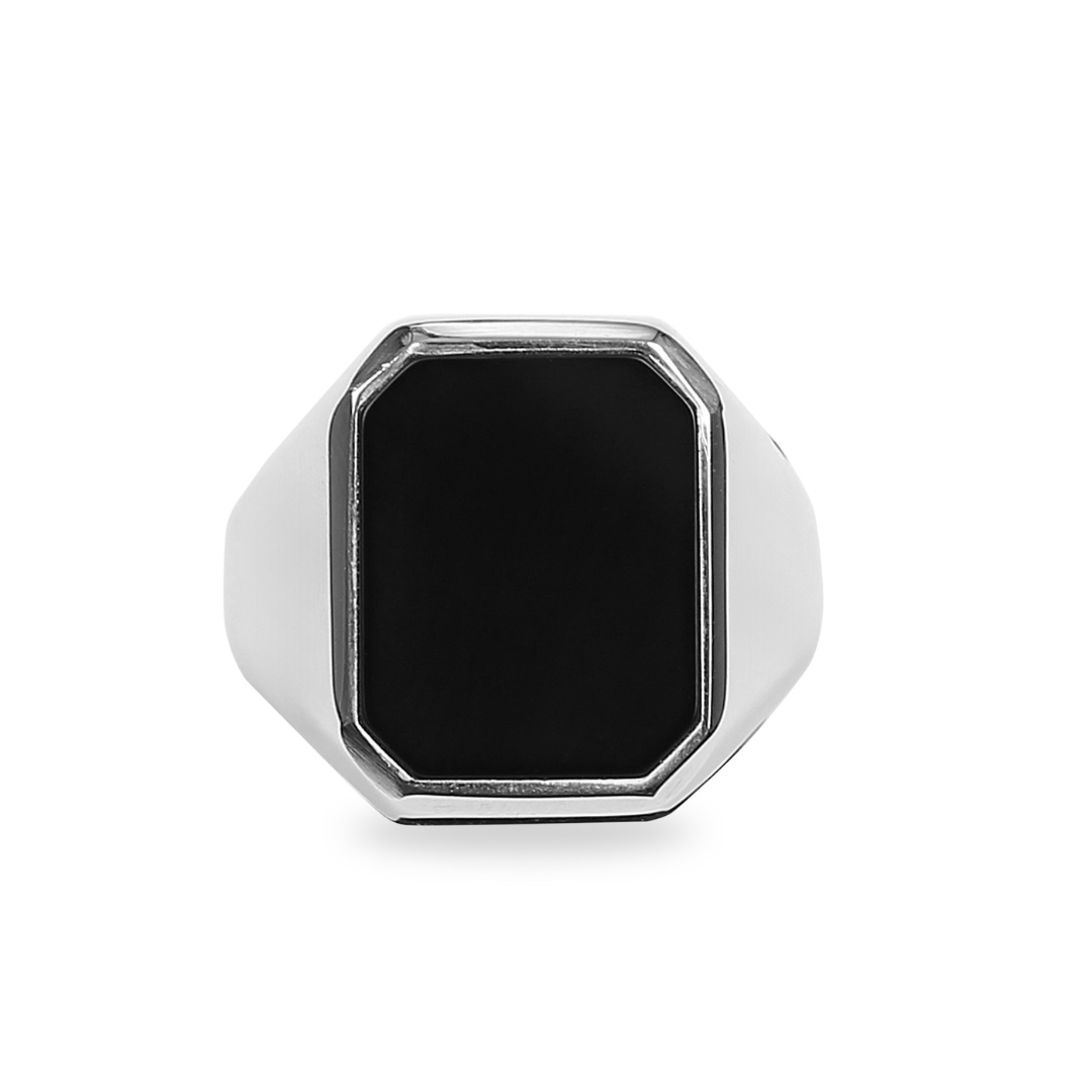 Herrenring Silber 925 rhodiniert mit Onyx - SR-558 1
