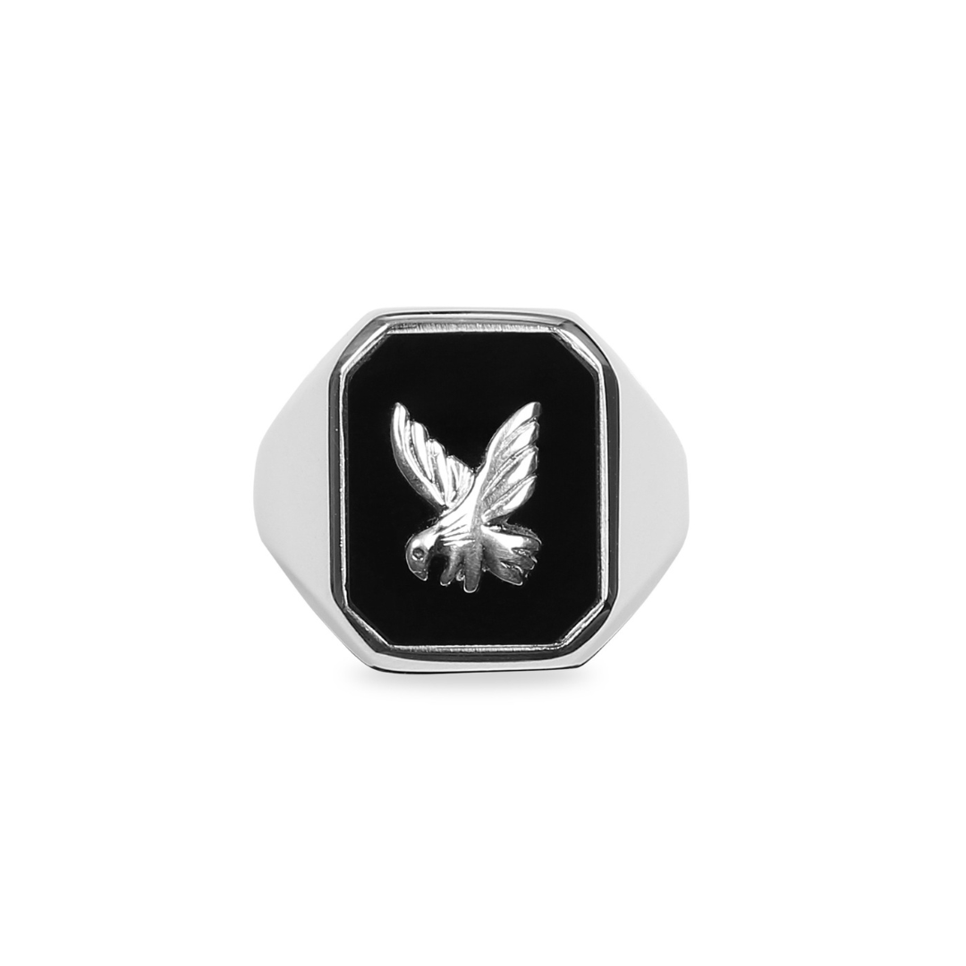 Herrenring Silber 925 rhodiniert mit Onyx - SR-559