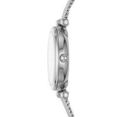 Fossil Carlie Quarz Silber Perlmutt 28 mm Mesh Edelstahl Damenuhr - ES4432
