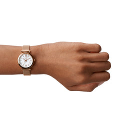 Fossil Carlie Damenuhr - Roségold MOP Mesh 28mm Quarz - ES4433