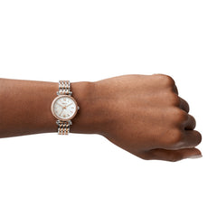 Fossil Carlie Quarz 3-Zeiger 28 MM Damenuhr in Silber 2-Tone MOP - ES4649