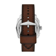 Fossil Machine 44mm Leder Chronograph Herrenuhr in Silber, Grün - FS6100