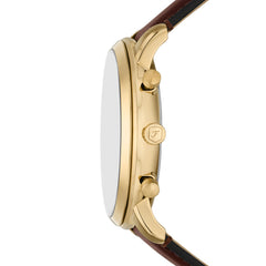 Fossil Neutra 44mm Leder Chronograph Herrenuhr in Gold, Braun - FS6113