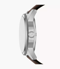 Fossil Pearson Multifunktion Herrenuhr Silber/Grün mit braunem Lederarmband 42 mm – FS6137