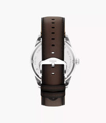 Fossil Pearson Multifunktion Herrenuhr Bicolor Gold/Silber mit blauem Zifferblatt und braunem Lederarmband 42 mm – FS6195