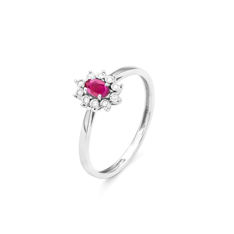 Facet Access Rubin Ring mit 10 Diamanten in 750/18 Karat Weissgold