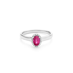 Facet Classics Colors Rubin Ring mit 20 Diamanten in 750/18 Karat Weissgold