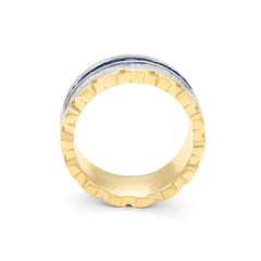Facet Halbgefasster Saphir Memoire Ring in 18 Weiss- & Gelbgold