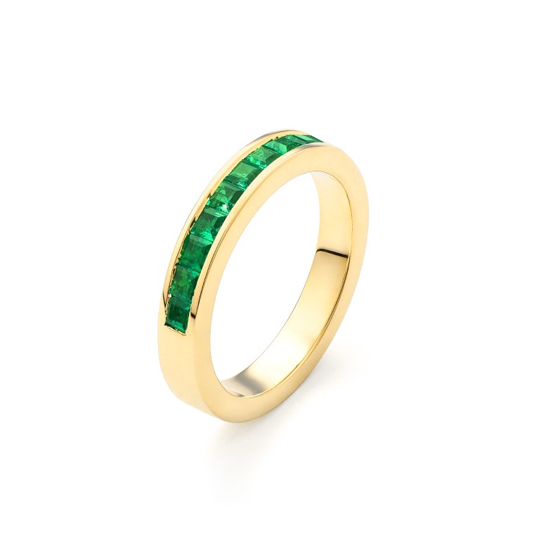 Facet Cnc Ring halbgefasster Memoirering in 750/18 Karat Gelbgold mit Tsavorit