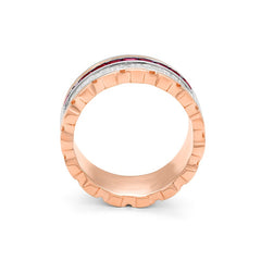 Bague Facet Cnc semi-sertie avec rubis bague mémoire en 18 carats-750 bicolore