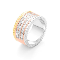 Facet Cnc Ring Halbgefasster 18 Karat Gold Tricolor Memoire Ring mit Diamanten