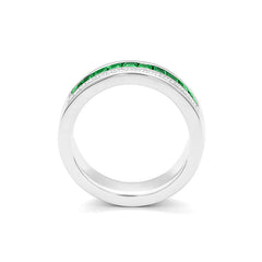 Facet Halbgefasster 18 Karat Weissgold Tsavorit Memoire Ring mit Diamanten