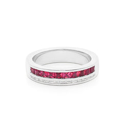 Facet Cnc Ring halbgefasster Memoirering in 750/18 Karat Weissgold mit Rubin