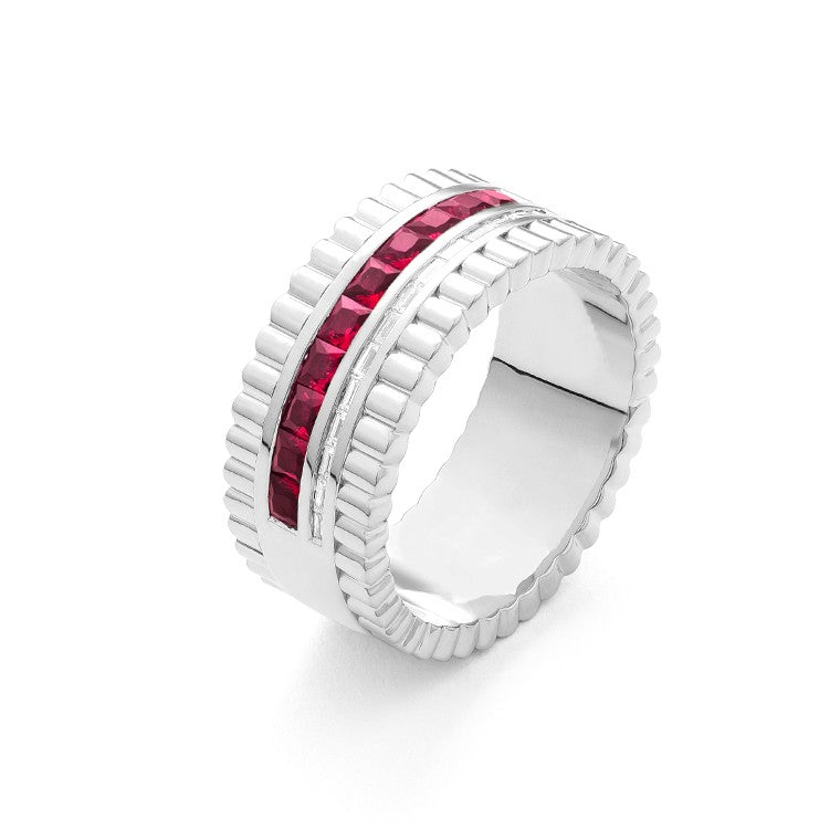 Facet Cnc Ring Halbgefasster Memoirering mit Rubin und Diamant