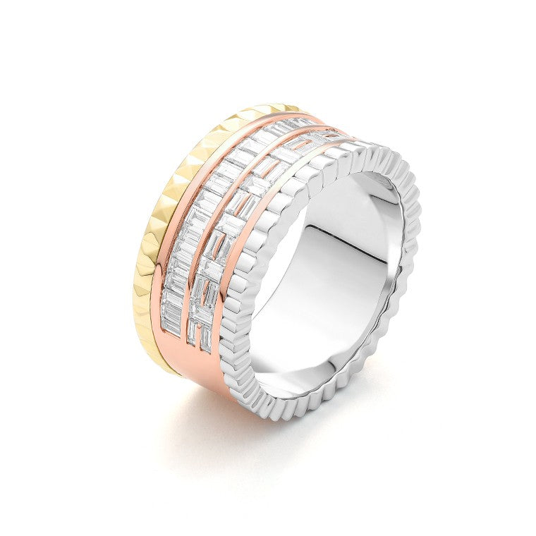 Facet Halbgefasster 18 K Tricolor Memoirering mit Diamanten