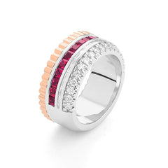 Bague Mémoire en or jaune et blanc 18 carats avec rubis semi-serti à facettes