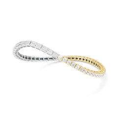 Bracelet tennis élastique à facettes avec diamants en or bicolore 750/18 carats