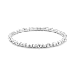 Bracelet tennis élastique à facettes avec diamants en or blanc 750/18 carats
