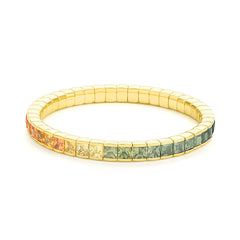 Bracelet de tennis élastique à facettes avec pierres précieuses en saphir coloré en or jaune 750 18 carats