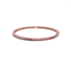 Bracelet tennis élastique à facettes avec topaze colorée en or rose 750/18 carats