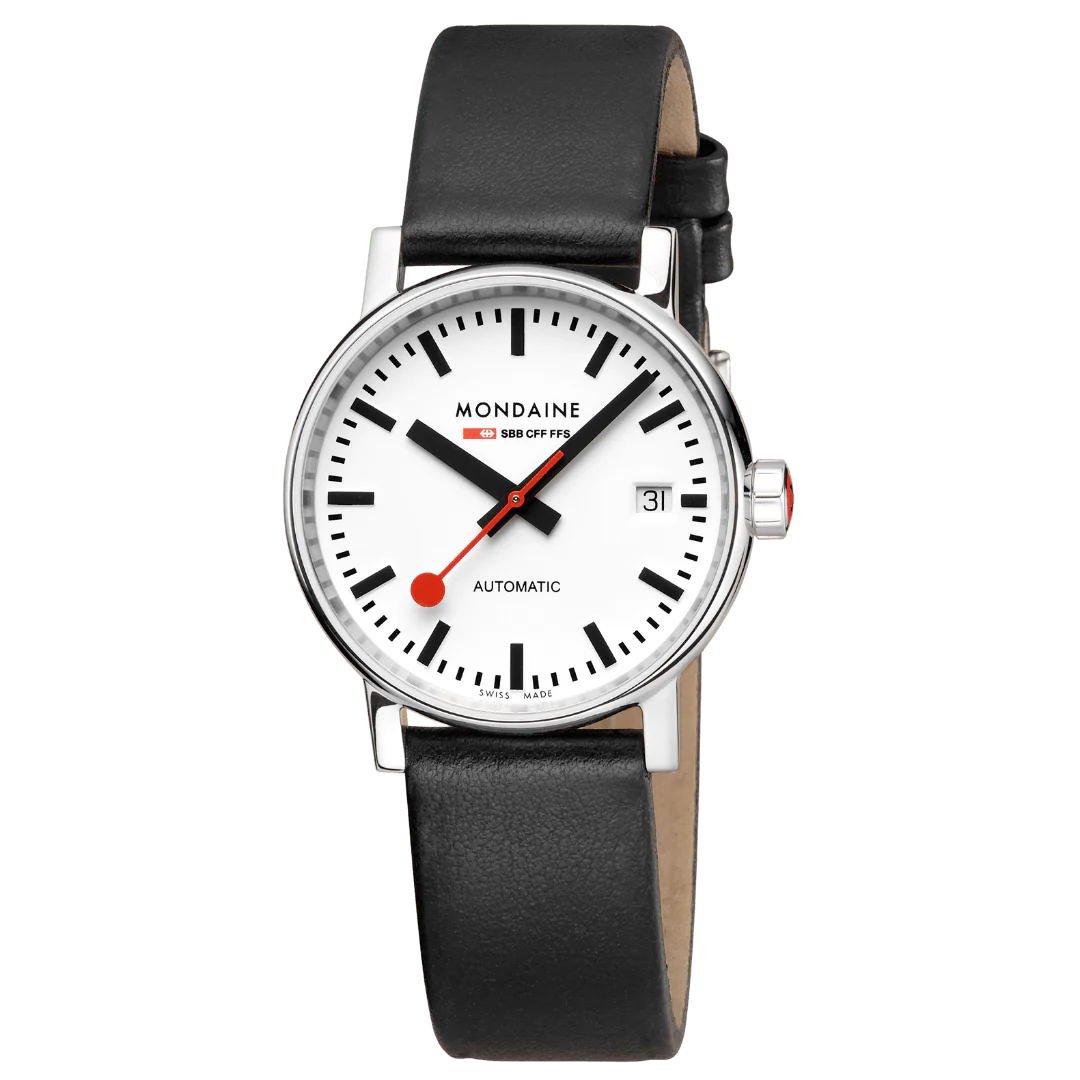 Mondaine EVO2 Automatik Herrenuhr aus Schwarz Lederband, 35 MM - MSE.35610.LBV