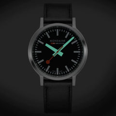 Mondaine Stop2Go Herrenuhr aus Schwarzes Leder, 41 MM - MST.41020.LBV.2SE