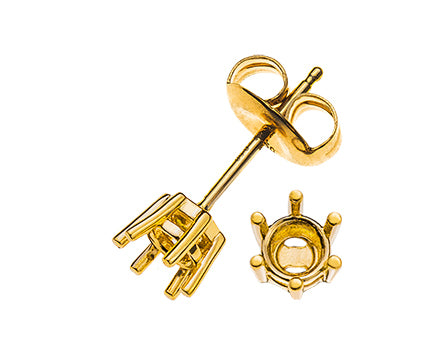 Ohrstecker Solitär-Rohling 6-Griff-Fassung Gelbgold 750