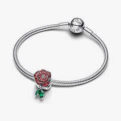 Charm Pandora : Rose scintillante en fleurs - Rouge, argent sterling - 793201C02